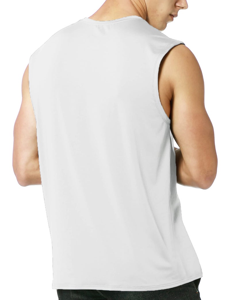 EZRUN Men's Sleeveless Shirt Quick Dry Workout Swim Shirt Gym Muscle Athletic Beach Tank Top(White,L) - Image 4